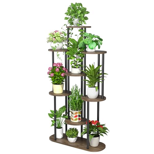 MYMULIKE Support pour plantes à 8 niveaux, étagère métallique d'intérieur pour plusieurs plantes, grands supports pour fleurs d'angle pour terrasse, jardin, salon, balcon, chambre à coucher