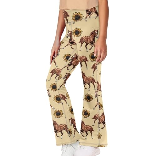 Image of Girls Leggings Floral Print High-Waisted Flared Pants 5-14 Years