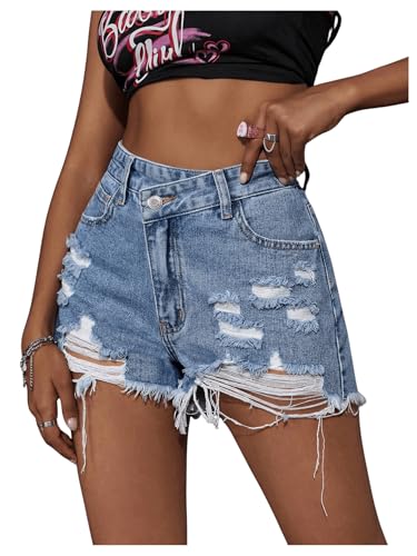 Floerns Women's High Waisted Distressed Denim Shorts Ripped Y2k Mini