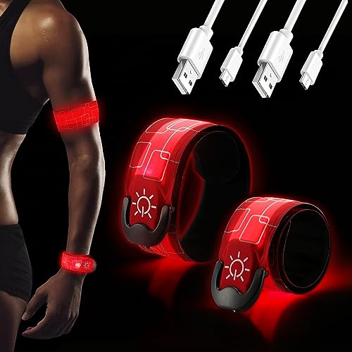 DazSpirit Lot de 2 Bracelets LED Rechargeables, Bracelets Lumineux LED réfléchissants USB, lumière de sécurité Nocturne pour Jogging, Course à Pied,...