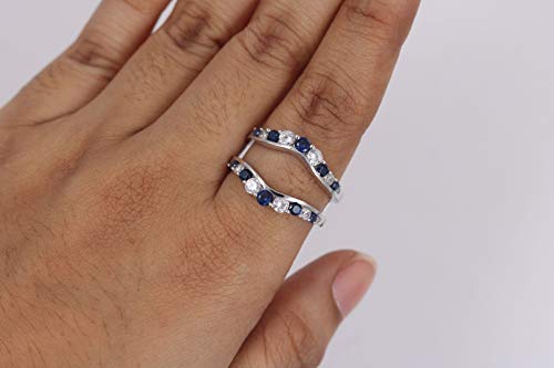 0.50ct 14K White Gold Over Sterling Silver Cubic Zirconia & Blue Sapphire Solitaire Enhancer Guard Wrap Ring For Women2
