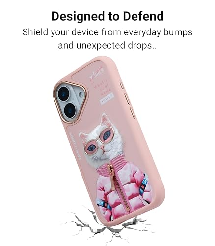 Image of Nimmy Cool 2.0 iPhone 16 Case - White Rich & Beauty | 3D Embroidered Pet Design | Shockproof Protective Cover | Trendy Glasses Series Case for Girls & Women