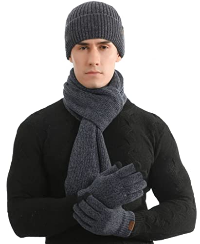 Conjunto de invierno de tres piezas con gorro bufanda y guantes de punto azul marino