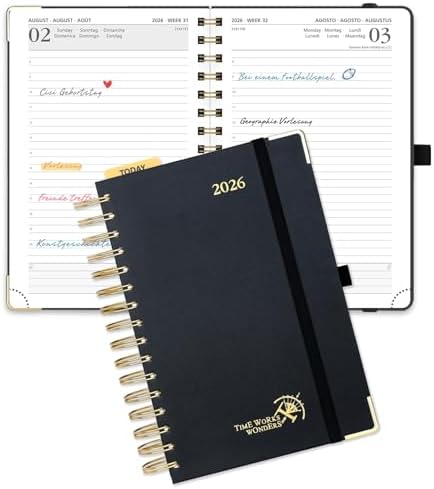 POPRUN Kalender 2026 Tagesplaner 21,5 x 14,5 cm, Tageskalender A5...