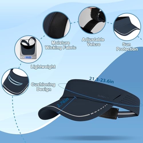 Image of Sukeen Sports Sun Visor for Men Women, Lightweight Adjustable Visor Hat, Reflective Running Tennis Golf Visor, Sunglass Slots