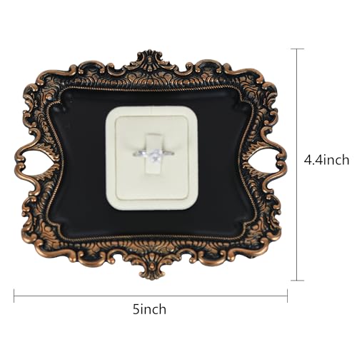 Image of Funly mee Antique Trinket Dish Vintage Jewelry Tray, Ring Holder (Black & Gold, S)
