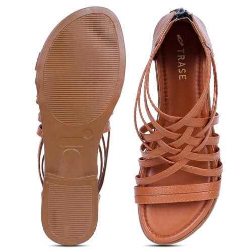 Image of TRASE Gladiator Sandals With Zip Closure Flats For Woman And Girls - Women Sandals - Stylish And Trendy Strappy Design Flat Footwear For College, Office And Beach Wear