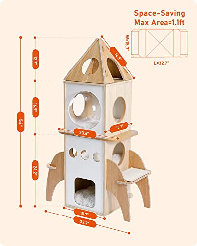 Árbol moderno para gatos forma cohete 54 pulgadas madera miniatura 5
