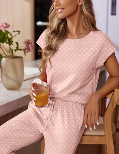 Image of Ekouaer Womens Pajama Sets Cap Sleeve Sleepwear Tops and Long Pants Comfy Pjs 2 Piece Lounge Set with Pockets S-XXL