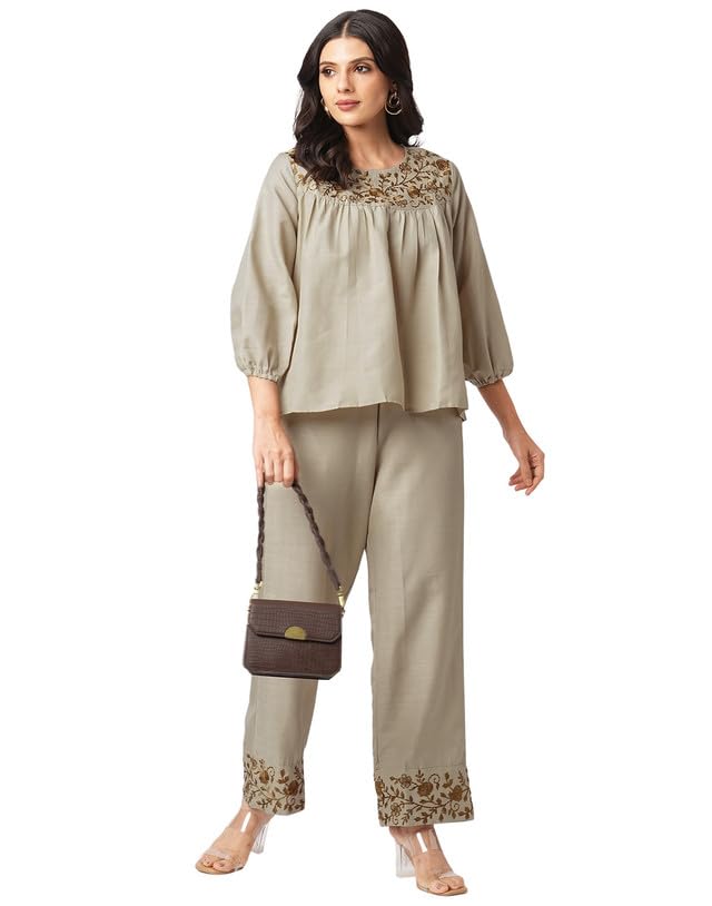 SIRIL Women’s Co Ord Set | Cotton Blend Top and Pant Set | Two Piece Co Ord Set | Embroidery Co Ord Set