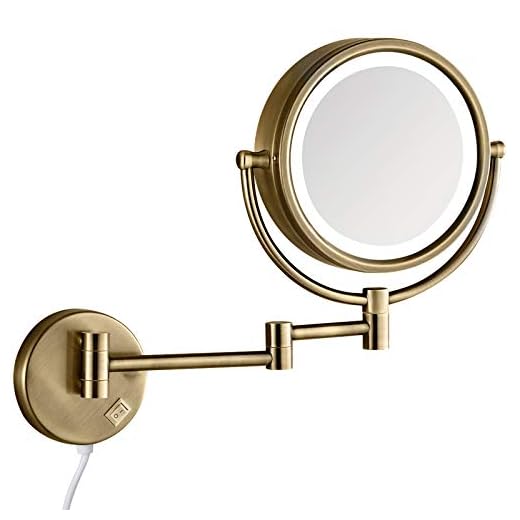 GURUN 8.5 Inch Magnifying Makeup Mirror with 3 Tones LED Lights,Double Sided Vanity Mirror for Bathroom 7X Magnification,Plug Powered M1809DK (Antique Brass/7X)