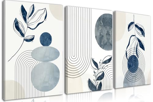 Image of Frimeeme Blue Bohemain Framed Canvas Wall Art Set of 3, 12 inchx16 inch In | Frimeeme Blue Bohemain Framed Canvas Wall Art Set of 3, 12 inchx16 inch In