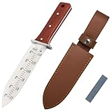ProtectorTech Grabungsmesser– Digger Schaufel - rostfreies Japanisches Gartenmesser Hori Hori (mit Rot-Holz-Griff und brauner Ledertasche) - Metalldetektor Zubehör