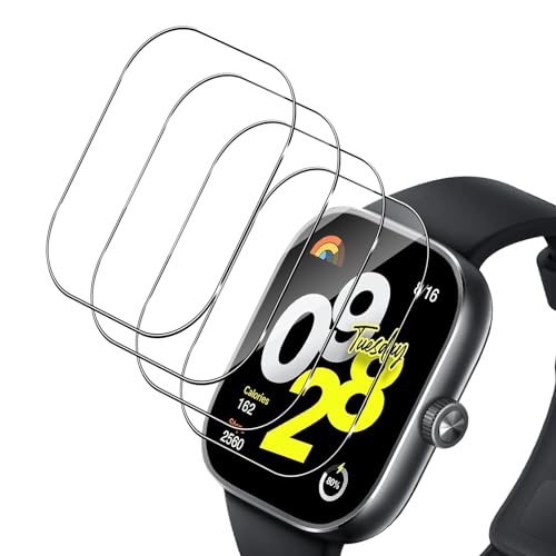 Haofun Protector de Pantalla para Xiaomi Redmi Watch 4 Templado Película, [4 Piezas] Dureza 9H Libre De Burbujas Cubierta Protectora Ultrafina, HD Película Cristal Templado
