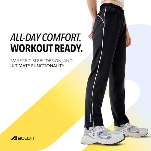Image of Boldfit Track Pants for Women with Contrast Piping,Lightweight Poly Terry Fabric,Elastic Waistband, Side Slant Pockets,Regular Fit Gym Track Pants for Woman Athletic Gym,Running & Casual Wear Joggers