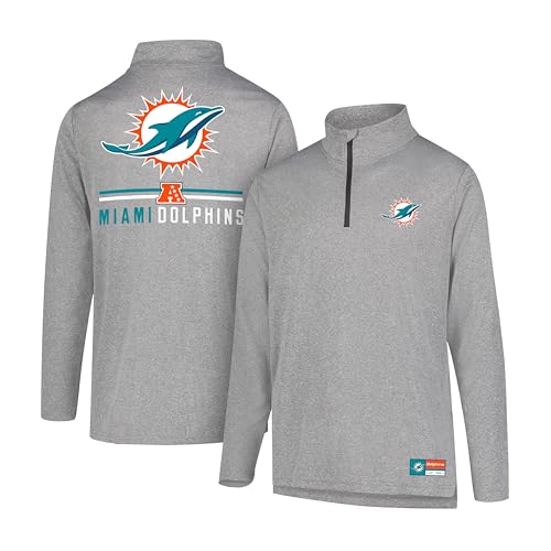 Ultra Game Men's NFL Official Super Soft Quarter Zip Long Sleeve T-Shirt, Miami Dolphins, Heather Gray, 3X-Large
