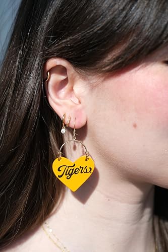 University of Missouri Earrings | Mizzou Tigers | Women's Script Heart Leather Dangle Silver Earrings | Nickel & Suede4