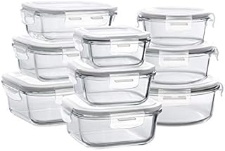 Bayco Glass Storage Containers with Lids, 9 Sets Glass Meal Prep Containers Airtight, Glass Food Storage Containers, Glass Containers for Food Storage with Lids - BPA-Free & Leak Proof