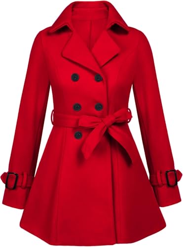 Image of Zeagoo Winter Coats for Women Warm Red Pea Coats Mid-Long Lapel Wool Blazers for Women,S-XXL