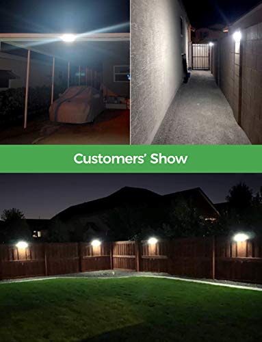 LITOM Solar Motion Sensor Light, Large Size 122 LED Solar Lights with Front Button, Indicator Lights, 3 Modes and IP67 Waterproof Rating for Door, Garden, Deck, Porch- 4 Pack