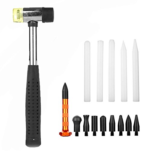 Summerwindy 9 pcs Debosselage Peinture Outil de rabattement en Aluminium 9 tetes Points pour Reparation Peinture de Lampe Depose Peinture (Taper sur Les tetes et Le Marteau et Nylon) Cover