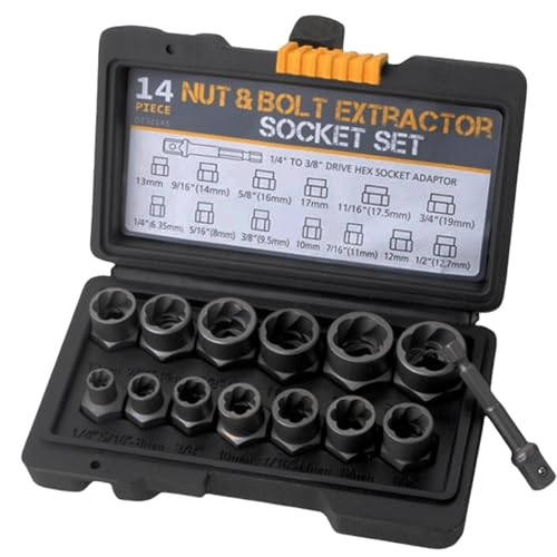 Extracteur Écrou Antivol, 14 Pièces Extracteur de Vis Cassée et Boulons Antivol Universel Douilles Spiralées, Jeu d Outils de Retrait pour Boulons et...