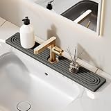 23.6 Inch Stone Faucet Mat for Kitchen Sink Splash Guard - Diatomite Quick Dry Stone Mat Kitchen Sink Protectors, Water-Absorbent Faucet Handle Drip Tray (Dark Gray, 23.6