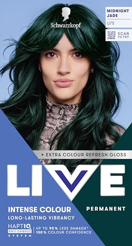 Schwarzkopf LIVE Intense Colour U75 Midnight Jade Long-lasting Permanent Green Hair Dye With Extra Colour Refresh Gloss