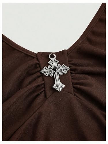 Image of BEAUDRM Women's Y2k Goth Mini Dress Grunge Punk V Neck Tie Back Halter Short Dresses Gothic Halloween Costumes