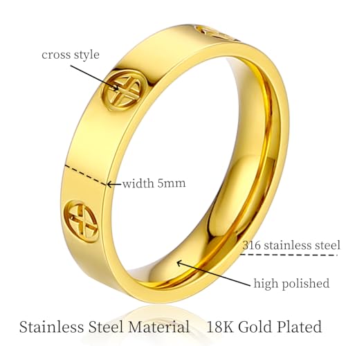 Women's Stainless Steel Wedding Ring 18K Gold Love Ring Friendship Engagement Wedding Jewelry, Promise Ring Mother's Day Christmas Birthday Gift, Size 5-102