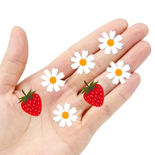 70PCS Daisy & Strawberry Glossy Decal Stickers Cute Spring Floral Aesthetic Stickers for Journals Scrapbooks Water Bottles & Phone Cases for Aesthetic Girls 1inch