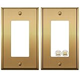 Rio Salto MID-SIZE Brushed Brass Metal Gold Light Switch Wall Plate or Outlet Cover Wall Plate, Corrosion Resistant Single Receptacle Wallplate Covers 1 Gang Decoration Brushed Brass 4.92' x 3.15'