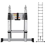 12.5ft Telescoping Ladder Aluminum A-Type or Straight 2-in-1 Portable Folding Ladder with Stabilizer