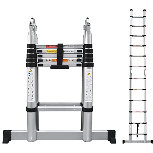 12.5Ft Telescoping Ladder Aluminum A-Type Or Straight 2-In-1 Portable Folding Ladder With Stabilizer Bar, 6.2Ft + 6.2Ft Extension Ladder, Folded Height 2.84Ft Easy To Store, 330Lbs Load Capacity #TOP18