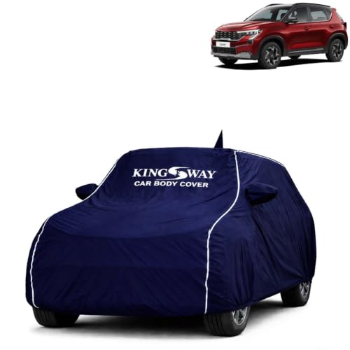 Image of KINGSWAY Super Waterproof Car Cover Only with Kia Sonet (Year 2024 Onwards - All Model) | Mirror and Antenna Pockets | All Weather Car Body Cover with Silver Piping | Blue