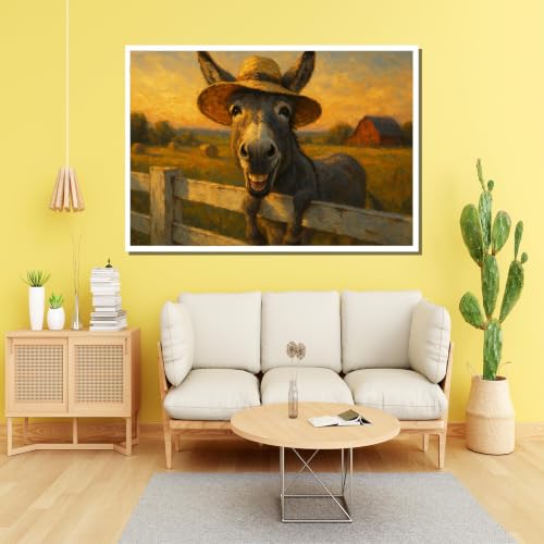 Tableau sur toile âne rigolo avec chapeau déco rustique champêtre 70x100 - 2