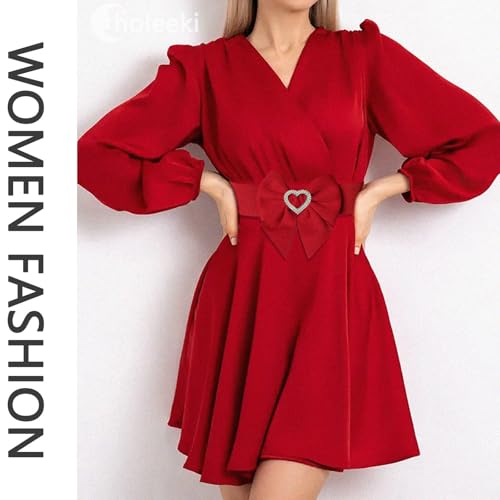 Women's Elastic Bow Belt with Heart-Shaped Rhinestone Stretch Ladies Belts for Dress3