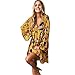 Produktbild Elecenty Boho Kleid Damen Sommerkleid Strand Blumendruck Minikleid Frauen Partykleid Kleider V-Ausschnitt Kleidung Sexy Cocktailkleid (M, Gelber)