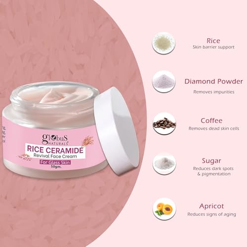 Image of Globus Natural Rice Ceramide Revival Face Cream, Enriched with Sunflower & Coffee, For Glass Skin, 50 gm (Pack of 5)