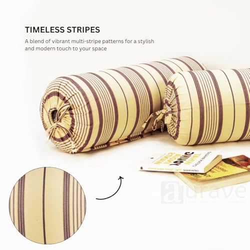 Image of AURAVE Woven Cotton 144 TC Bolster Cover with Drawstring Closure, Set of 2, Soft Breathable Durable Machine Washable for Sofa Bed & Home Decor, 15 inchx30 inch, Purple | Cover Only