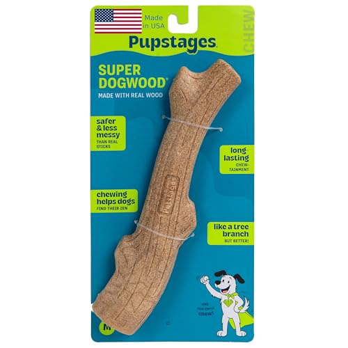 Pupstages Super Dogwood Dog ChewToy Made in the USA Real-Wood Blend Natural Wood Flavor & Texture Moderate Chewers Medium 9.5