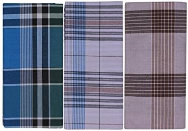 JISB Men's cotton Checks Lungi 2mtr, 3 piece pack