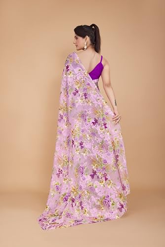 Image of Garden Vareli Summer Roganza Viscose Brasso Floral Print Saree with Unstitched Blouse Piece