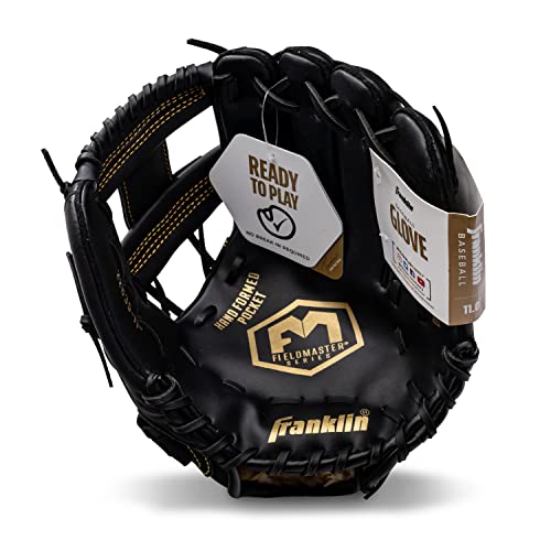 Image of Franklin Sports Baseball and Softball Glove - Field Master - Baseball and Softball Mitt - Adult and Youth Glove - Right Hand Throw - 11 inch - Black /Gold