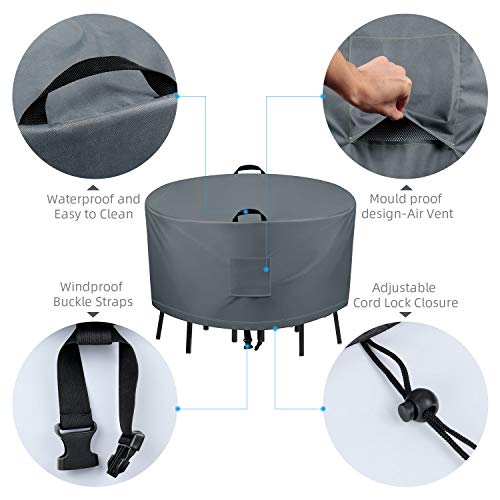 TAOCOCO Outdoor Patio Furniture Covers, 600D Waterproof Table Chair Set Covers, Anti-Fading Cover for Round Table Dining Set, Heavy Duty Durable 72\" DIAx27.5 H, Grey