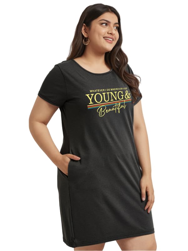 Women’s Cotton Nighty | Printed Knee Length Nighty | Short Sleeve Nighty | Short Nightdress | Black Color | Young and Beautiful Night Gown | Long T-Shirt | Sleepwear & Casual Wear Nighty