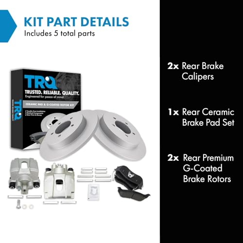 Image of TRQ Rear Brake Pad and Rotor Set Ceramic Solid Rotors Calipers