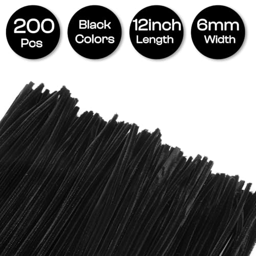 Image of Caydo 200 Pieces Black Pipe Cleaners Craft for DIY | Creative Art and Craft Project, Chenille Stems Bulk for Dreadlocks Making and Home Decoration (12 Inch x 6 mm)