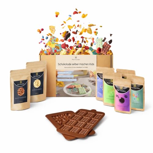 Pure Xocolate SchokoZauber Schokolade selber machen Set für Kinder ab 4 mit Vorlesegeschichte 2 Silikonformen Schokodrops & 5 Toppings Geschenkidee Kindergeburtstag