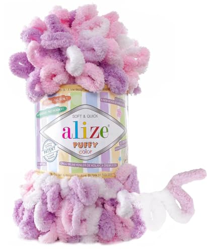 Image of Alize Puffy Color Baby Blanket Yarn Lot of 4skn 100gr 9.8 yards 100% Micropolyester Soft Yarn Hand Knitting Yarn (6051)